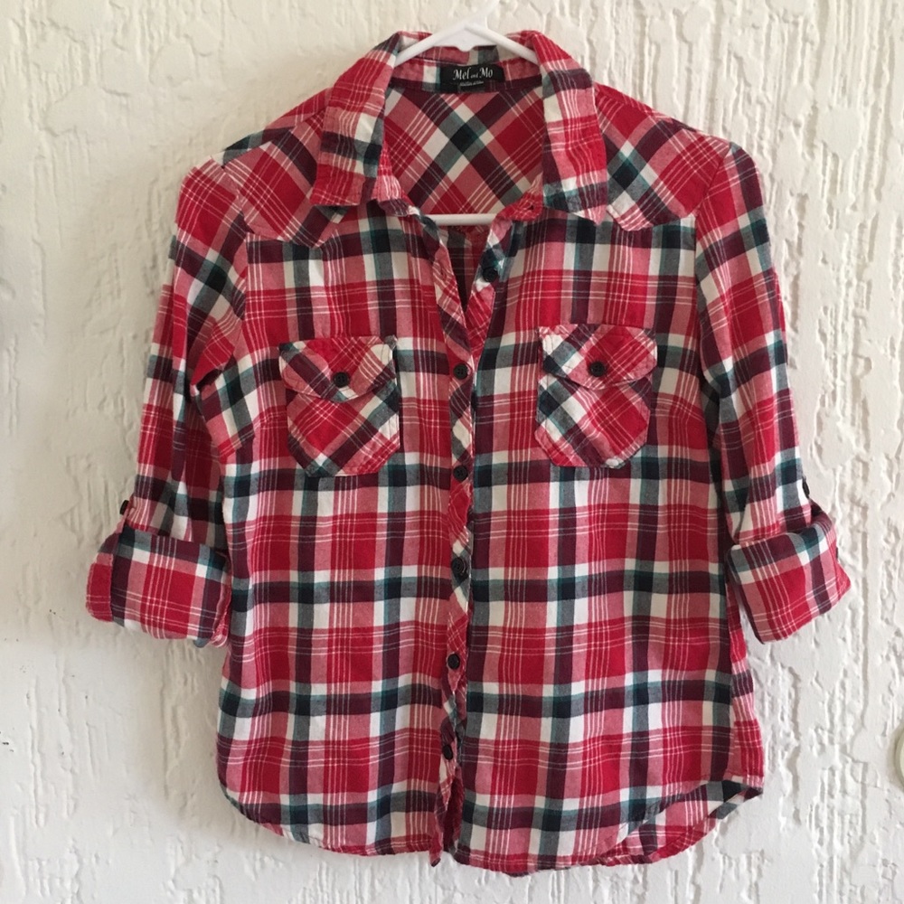 Mel and Me Red and White Flannel Shirt Size Small
